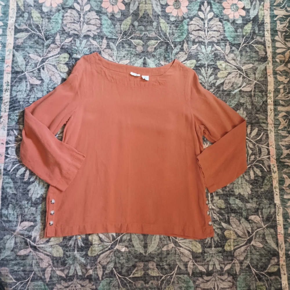 Sigrid Olsen Linen Side Button Top Medium Terracotta Lagenlook Earthy
